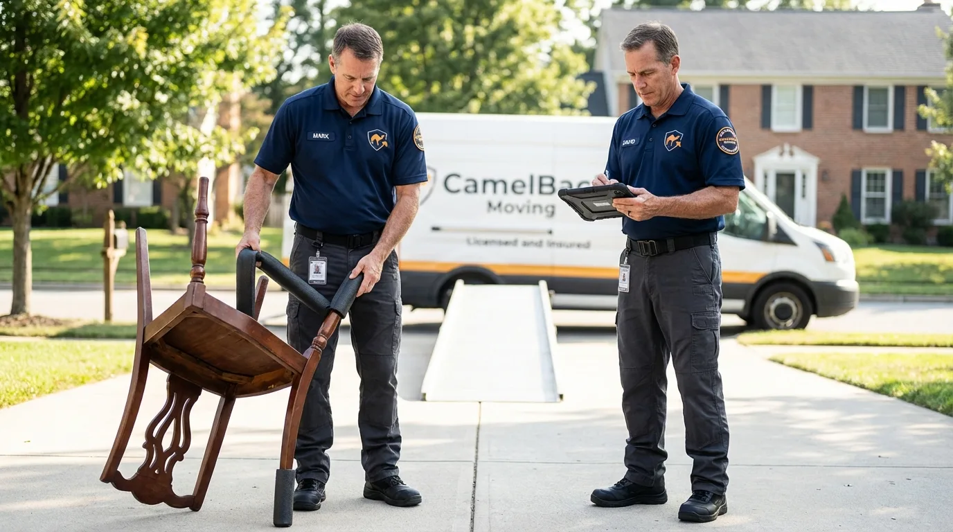 Movers inspecting furniture for damage prevention before loading in Elizabethtown, KY